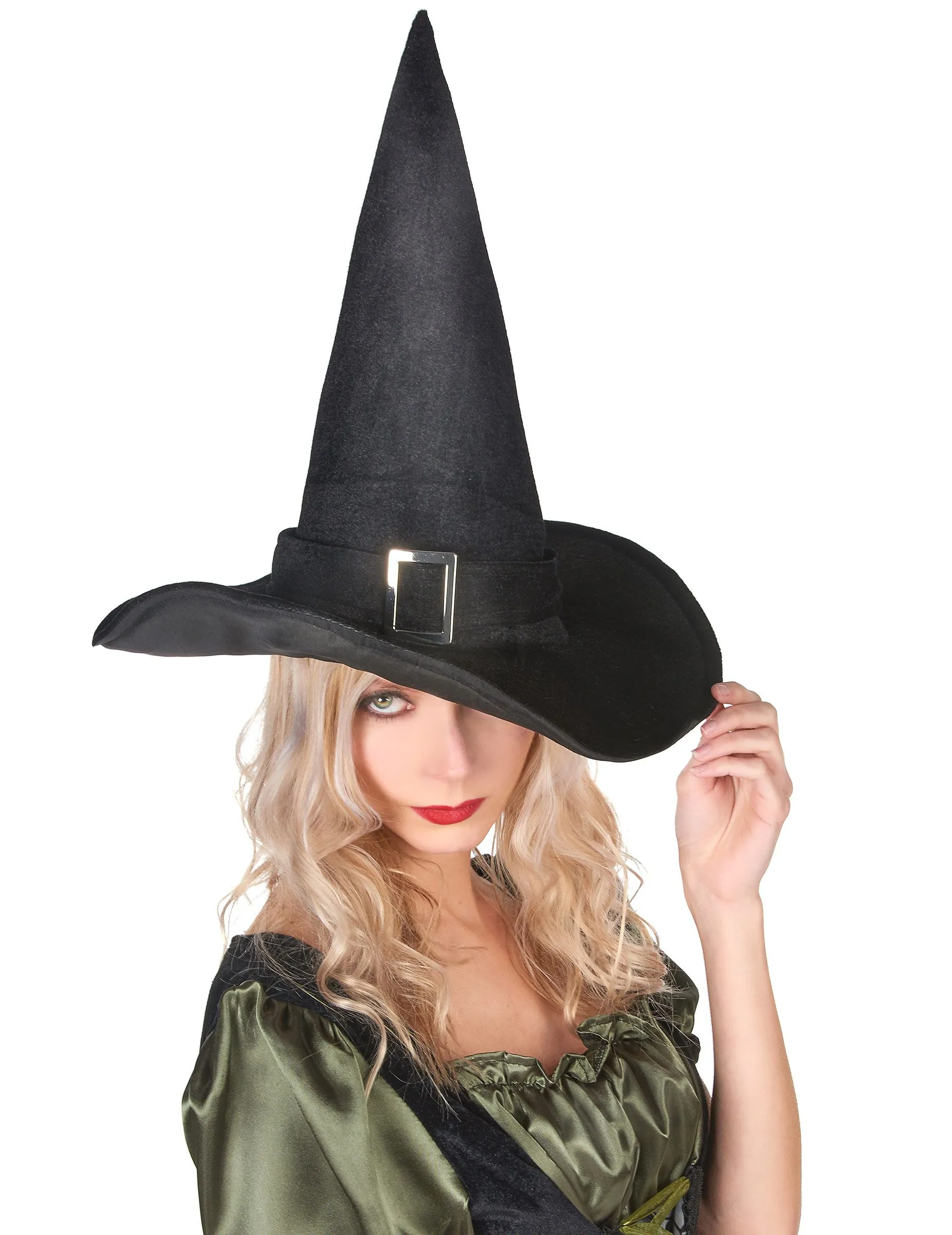 Sombrero de bruja de terciopelo para mujer, ideal para Halloween