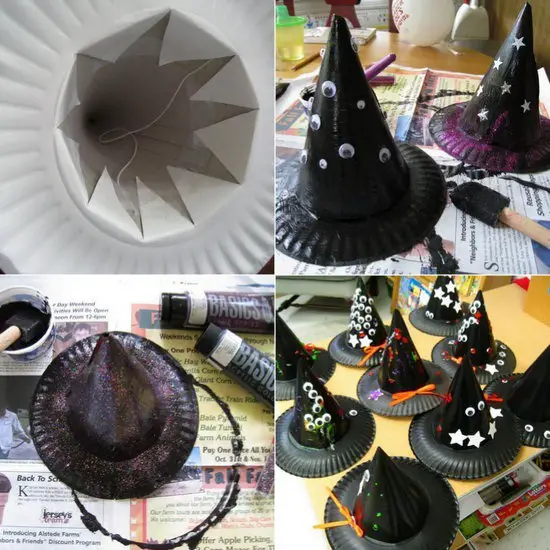 Sombreros de bruja con platos de papel -Manualidades Infantiles