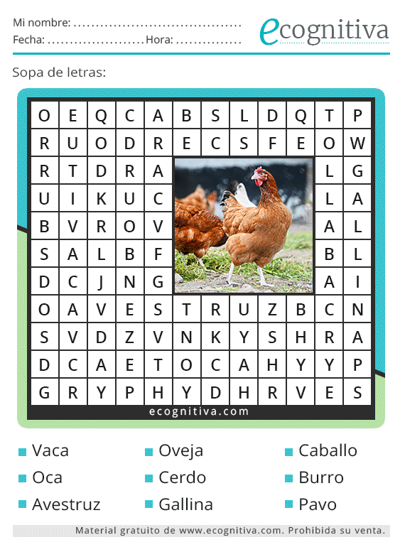 Sopa de letras de animales - Estimulación cognitiva