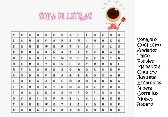 Juegos de sopa de letras para baby shower gratis - Imagui