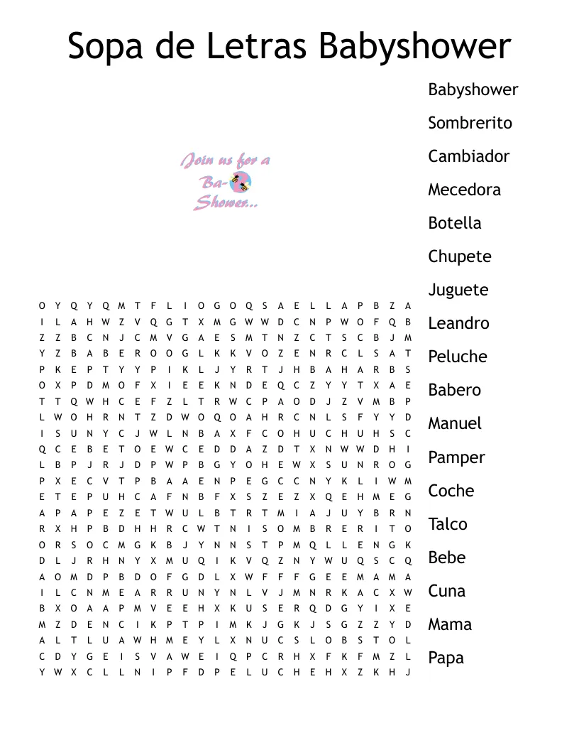 Sopa de Letras Babyshower Word Search - WordMint