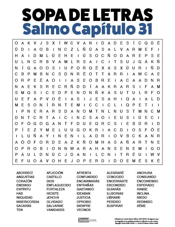 Sopa de Letras de la Biblia Gratis: Salmos Capítulo 31 | Sopa de letras, Sopas de letras para imprimir gratis, Letras para imprimir gratis