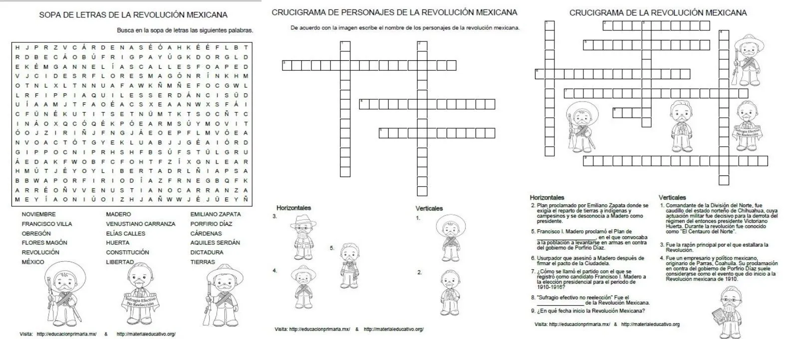 Sopa de letras y crucigramas de la Revolución Mexicana | Educación Primaria