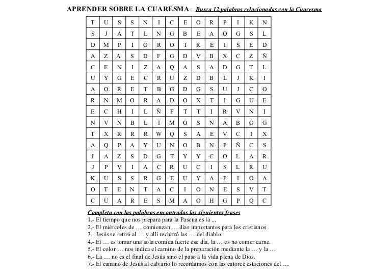 Sopa de Letras sobre la Cuaresma