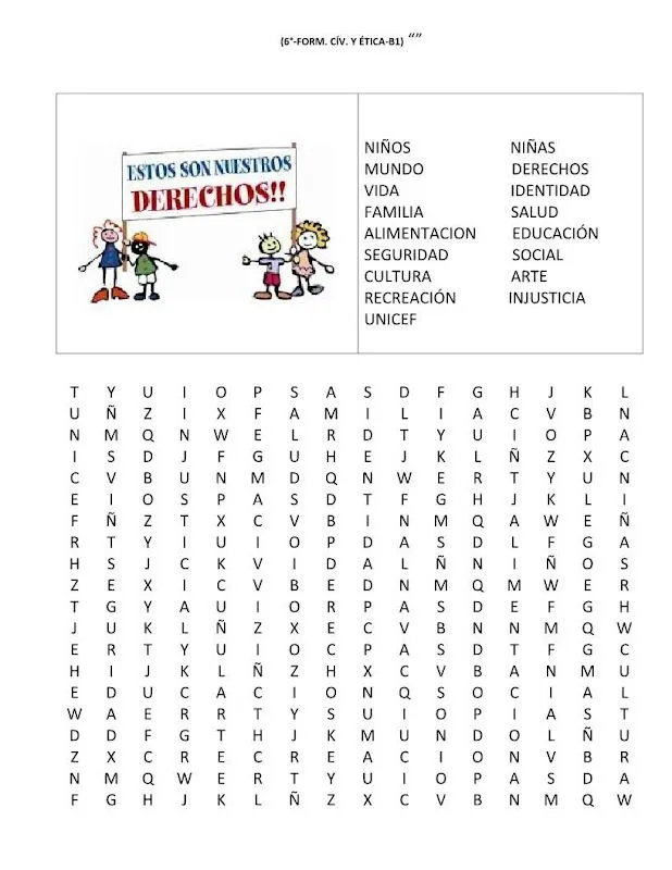 Sopa de letras de los derechos de los niño - Imagui