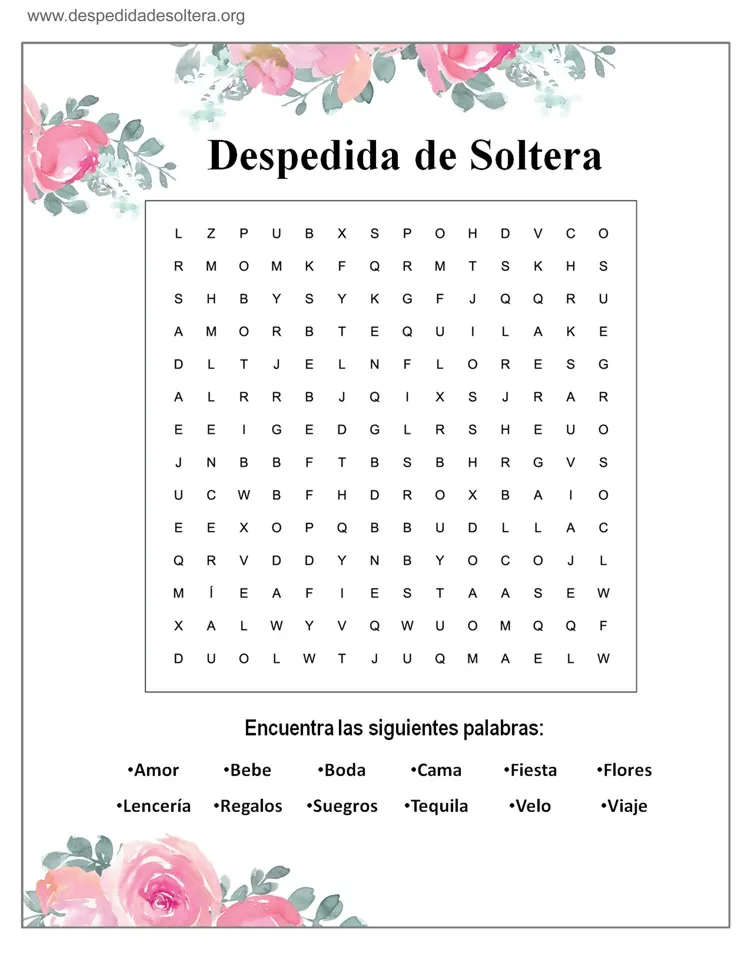 Sopa de Letras Despedida de Soltera despedida de soltera | Juegos despedida  de soltera, Despedida de soltera decoracion mesas, Regalos para despedida  de soltera