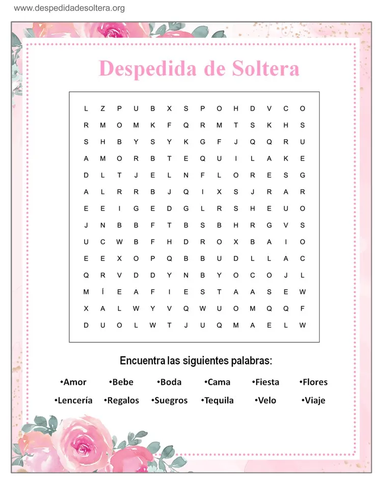 Sopa de Letras Despedida de Soltera despedida de soltera | Juegos despedida  de soltera, Despedida de soltera ideas juegos, Regalos para despedida de  soltera