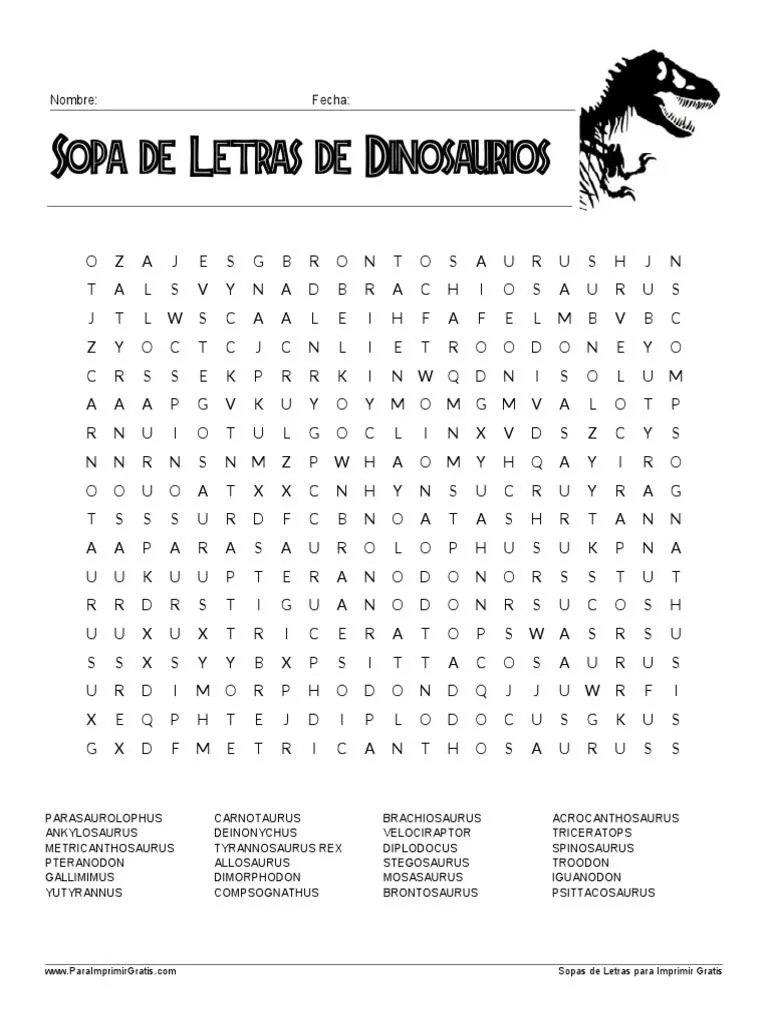 Sopa Letras Dinosaurios Dificil PDF | PDF | Taxa | Dinosaurios cretáceos