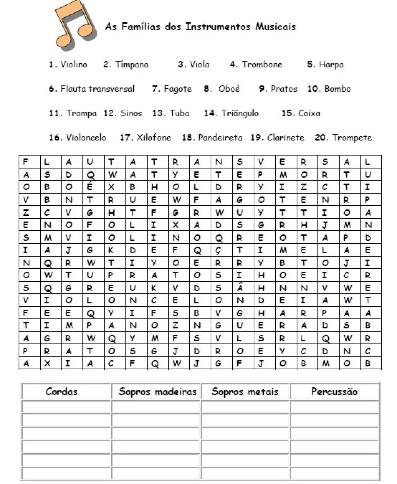 Sopa De Letras Instrumentos Pictures