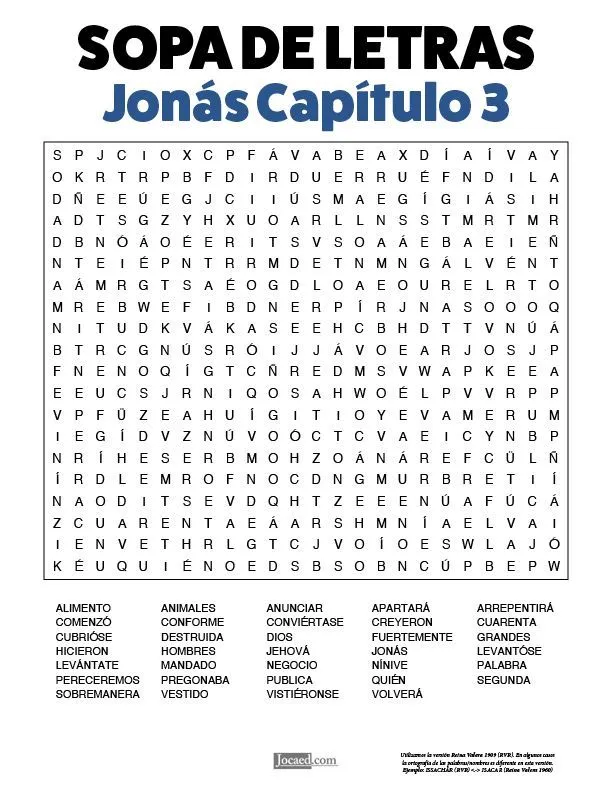 Sopa de Letras: Jonás Capítulo 3 | Sopa de letras, Sopa de letras dificil,  Lecciones de la escuela dominical