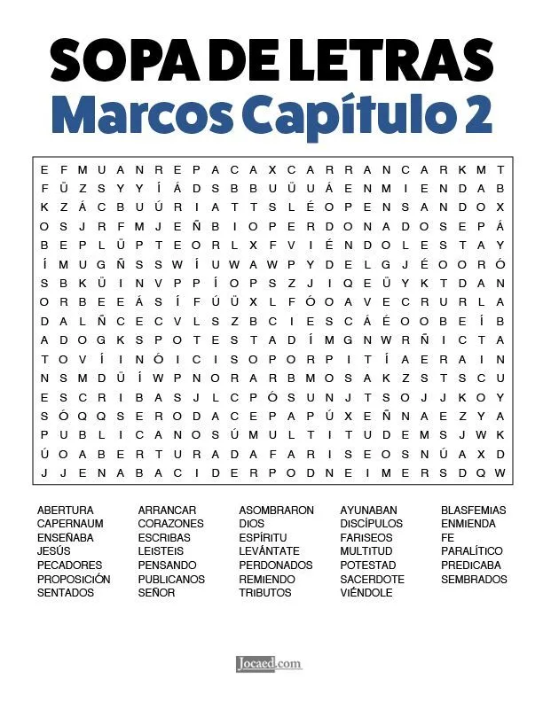 Sopa de Letras: Marcos Capítulo 2 | Sopa de letras, Sopas de letras para  imprimir gratis, Lecciones de la escuela dominical