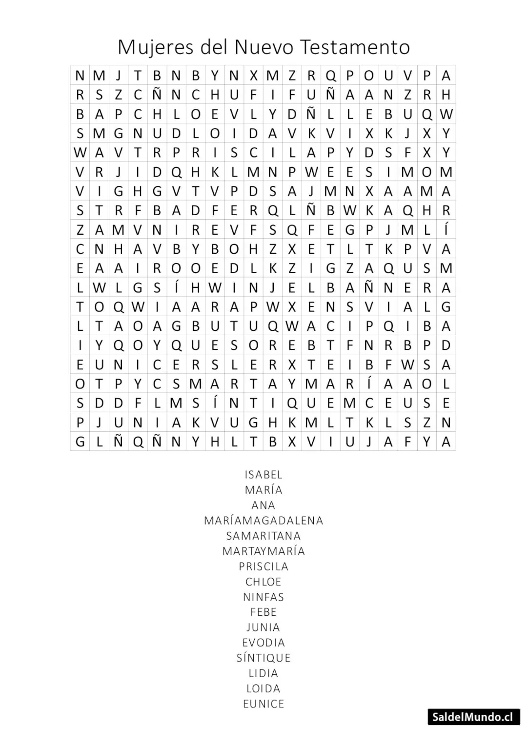 Sopa de Letras de Mujeres del Nuevo Testamento - Sal del Mundo