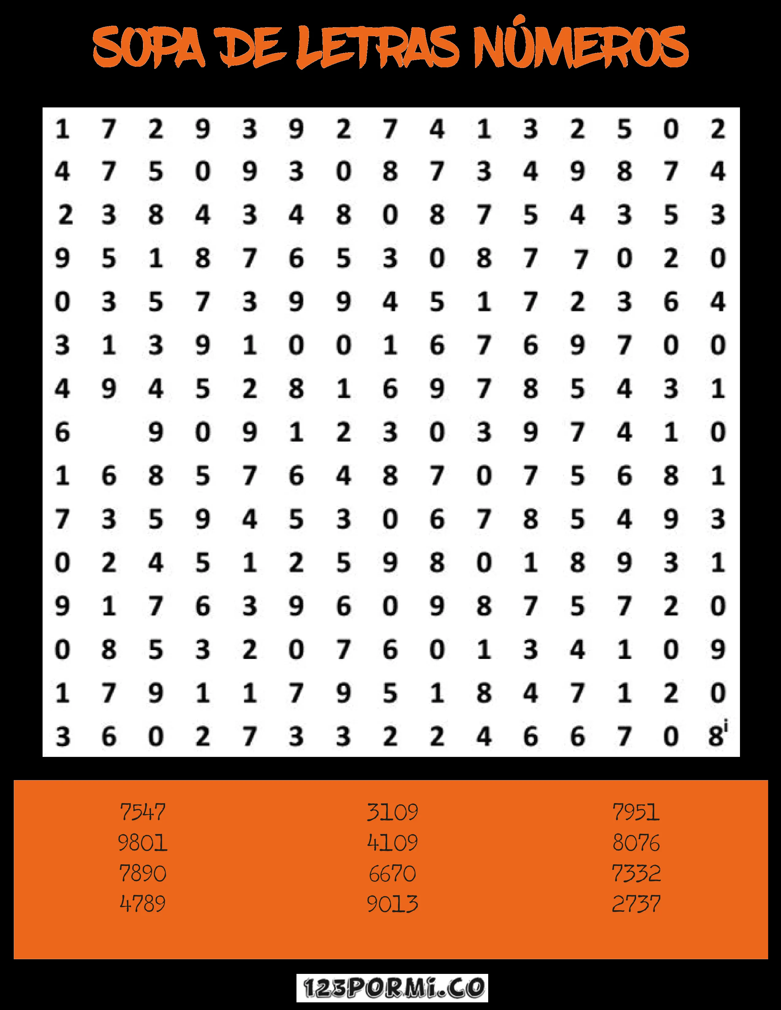 Sopa de letras números – 123 por mi