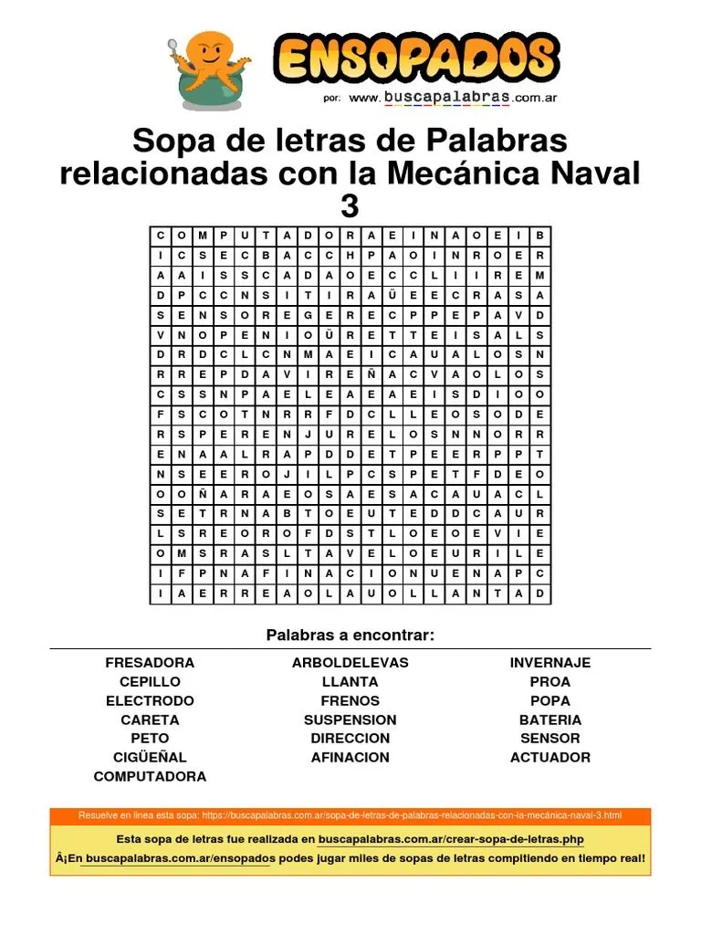 Sopa de Letras de Palabras Relacionadas Con La Mecánica Naval 3 | PDF