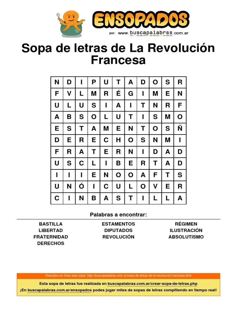 Sopa de Letras de La Revolución Francesa | PDF