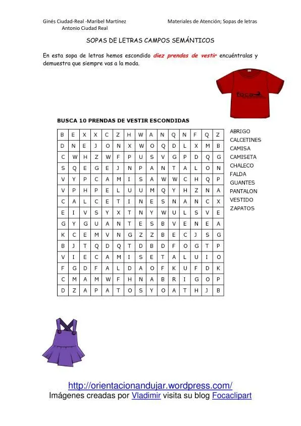 Sopa de letras de ropa en inglés - Imagui