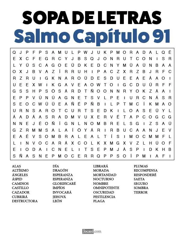 Sopa de Letras: Salmos Capítulo 91 | Lecciones objetivas de la biblia, Sopa  de letras, Sopas de letras para imprimir gratis