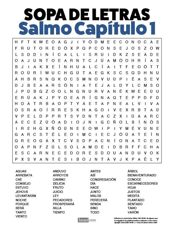 Sopa de Letras: Salmos Capítulo 1 | Sopa de letras, Sopas de letras para  imprimir gratis, Lecciones objetivas de la biblia