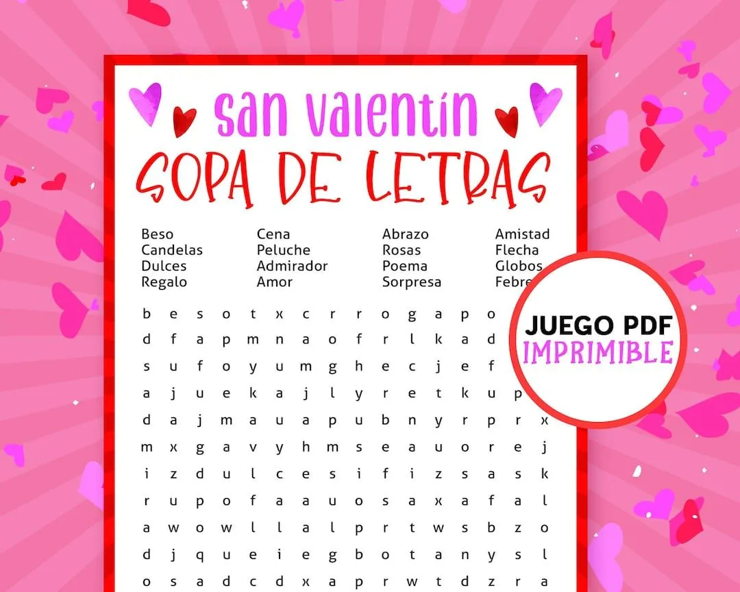 Sopa de Letras de San Valentín Juegos imprimibles para - Etsy México