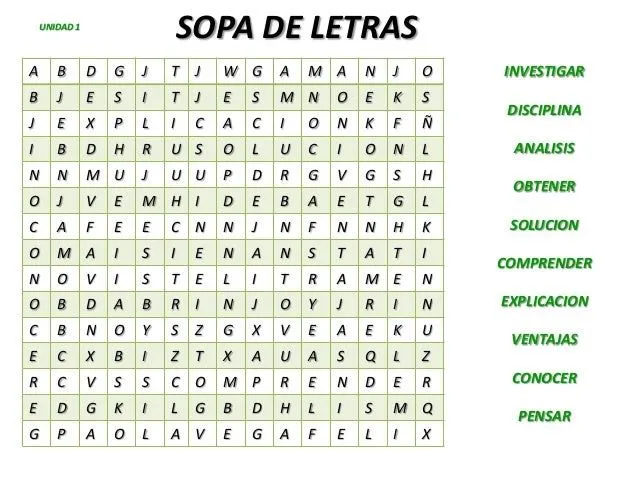 Sopa de letras unidades 1, 2, 3 y 4 (