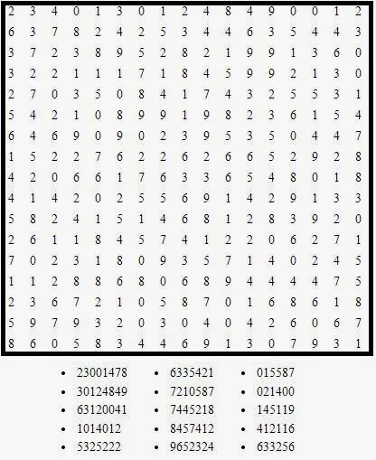 Pasatiempos para Imprimir: Sopa de Números nº 19