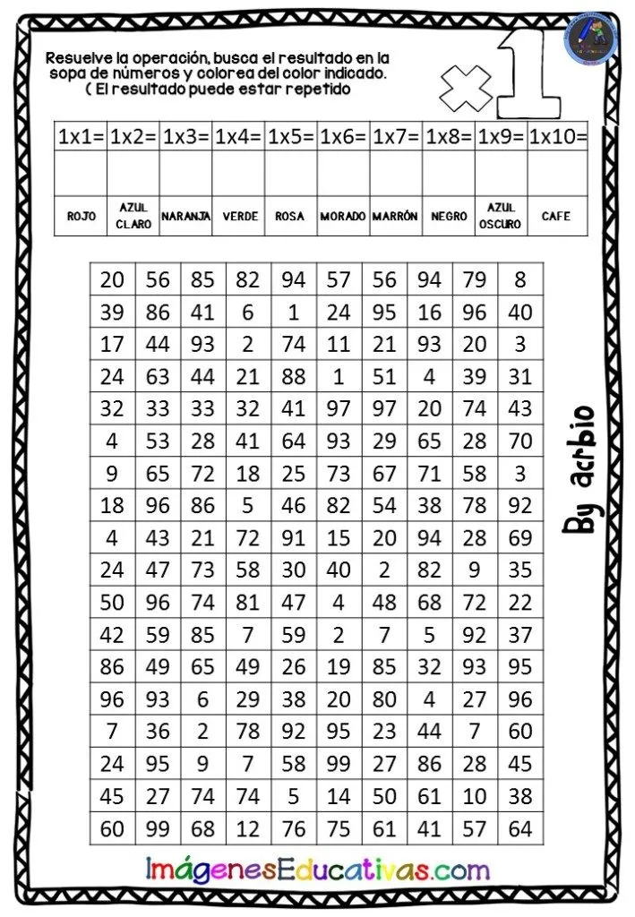 SOPA DE TABLAS DE MULTIPLICAR – Imagenes Educativas