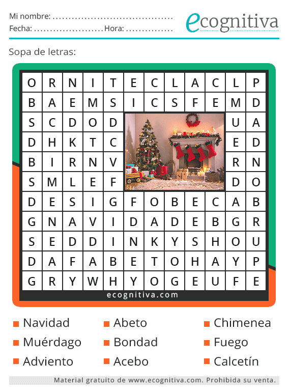 Sopas de letras de Navidad - Estimulación cognitiva