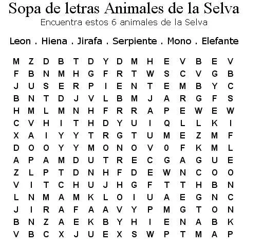 SOPAS DE LETRAS PARA NIÑOS