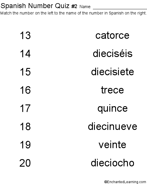 Spanish Numbers Quiz #2 Printout: CHILDREN'S DICTIONARY