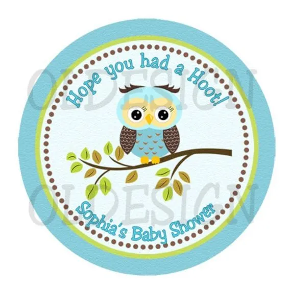 Sticker de buho para baby shower de varon. Circulos de por OLDesign