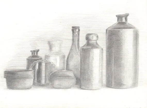 Still life. Pencil Drawing. Bottles. Charcoal drawing. por madareli