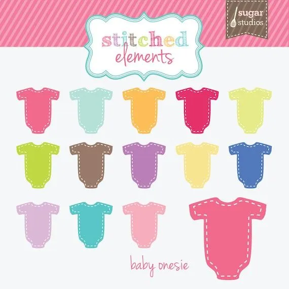 Stitched Baby Onesie Digital Clipart 13 Pieces by sugarstudios