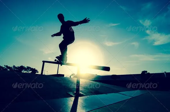 Stock Photo - PhotoDune Skateboarder silhouette on a grind 1969824 ...