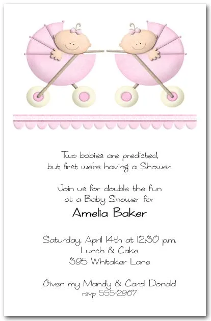 Stroller Twin Girls Baby Shower Invitation, Baby Girls Shower