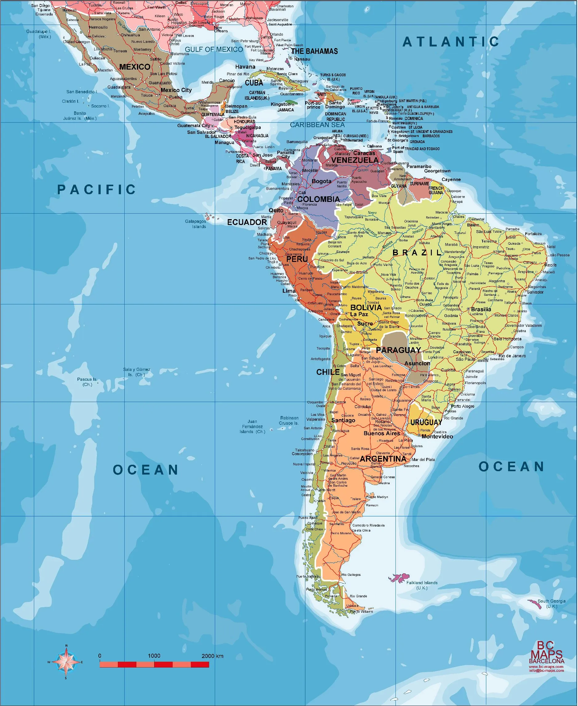 Sudamérica político - Mapas murales personalizados, laminados ...