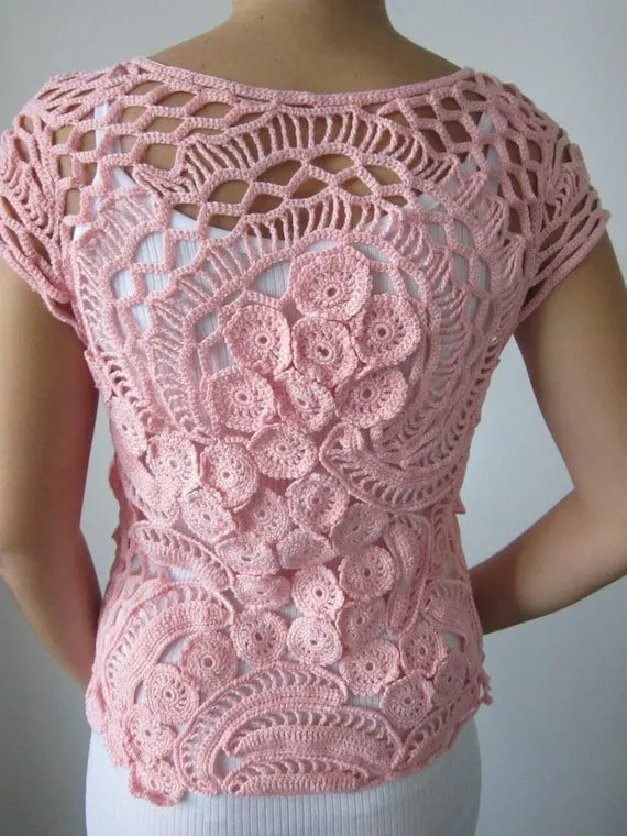 Suéter rosado del ganchillo Crochet blusa Sweater por MARTINELI