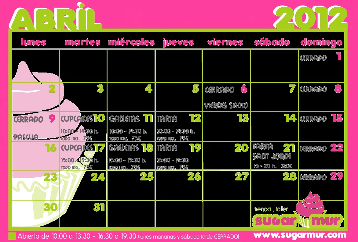 Sugar Mur: Calendario de Talleres Abril'12