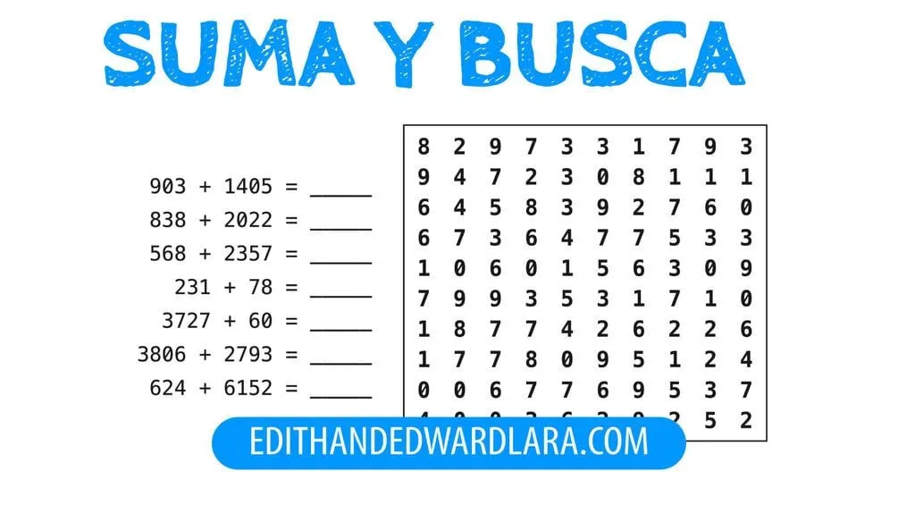 Suma y Busca: Matemática Divertida: Sopa de Números para Niños en Formato  PDF