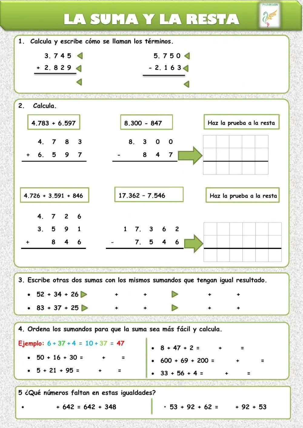 suma y resta exercise for tercero primaria | Live Worksheets