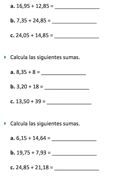 Sumas de decimales - Imagui