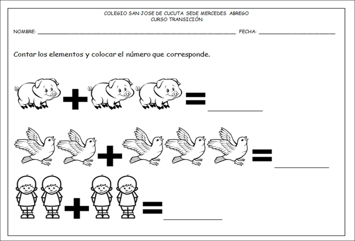 Sumas para preescolar con dibujos para colorear - Imagui