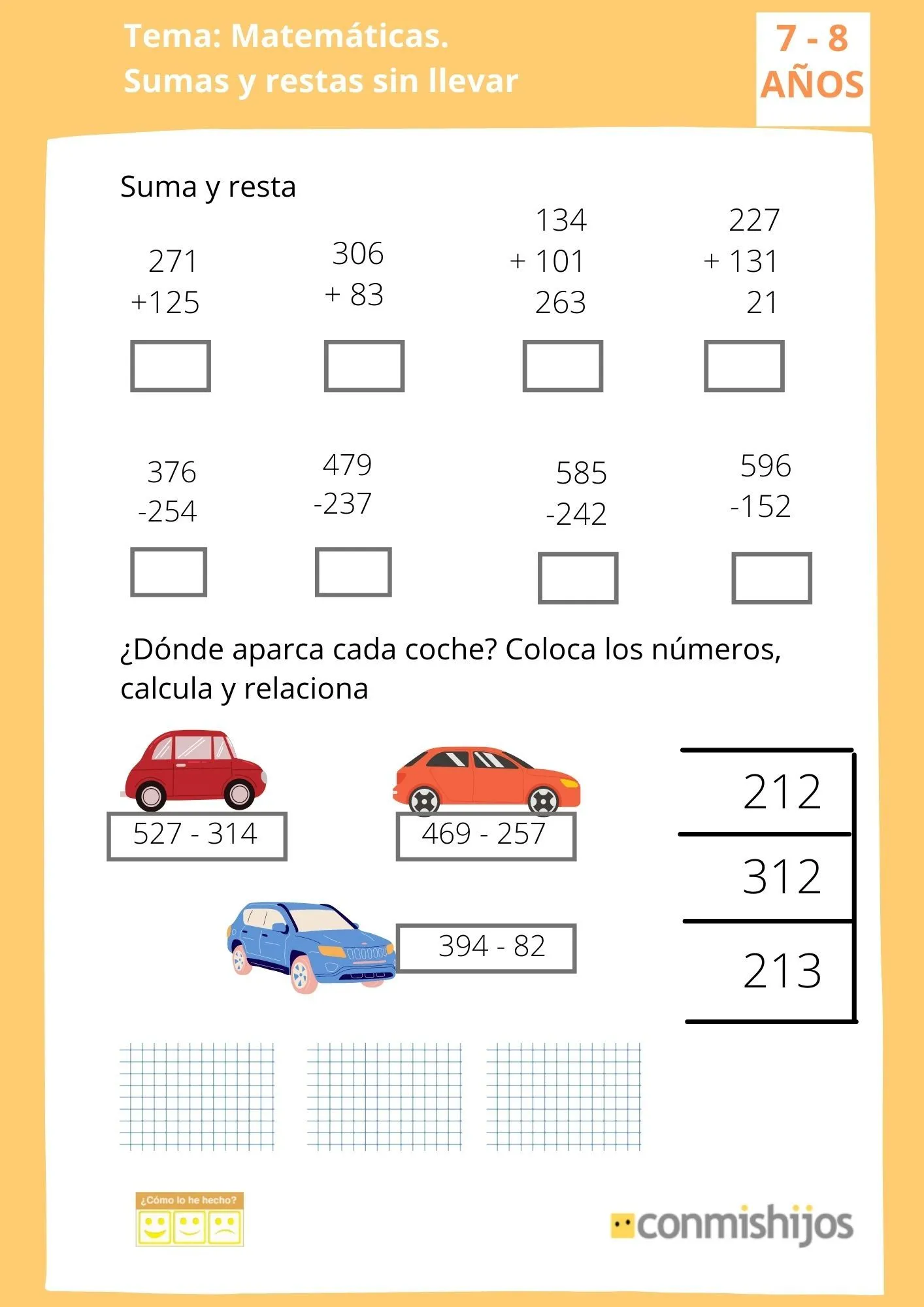 Sumas y restas sin llevar. Ejercicio de matemáticas para 2º de Primaria