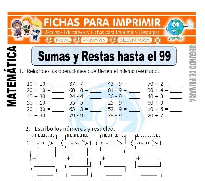 Sumas y Restas para Segundo de Primaria - Fichas para Imprimir