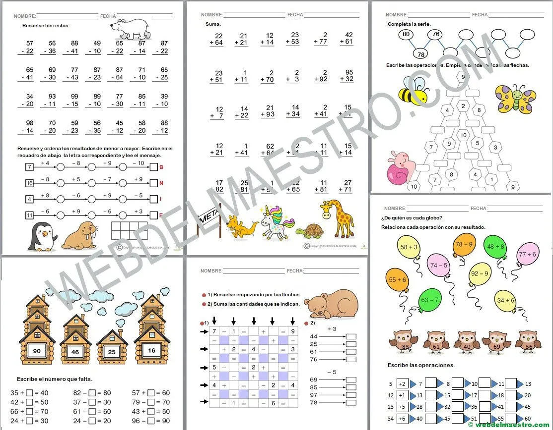 Sumas y restas - Primero Primaria - Web del maestro