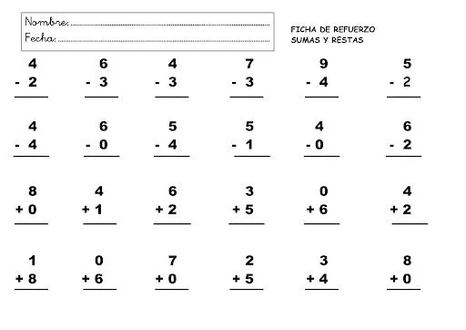 Sumas y restas sencillas para imprimir - Imagui