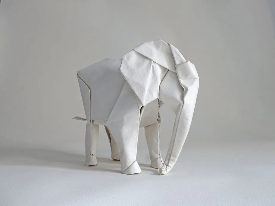 Swiss artist Sipho Mabona designs a life-size origami elephant.