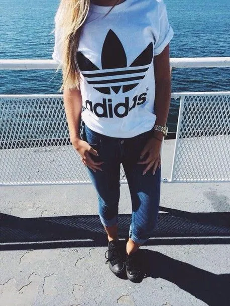 T-shirt: adidas, tumblr t-shirt, girl, style, streetstyle, white t ...