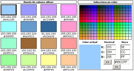 Tabla de colores afines: asterion