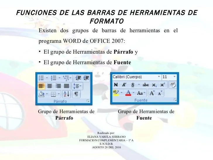 Taller de barra de herramientas formato de word