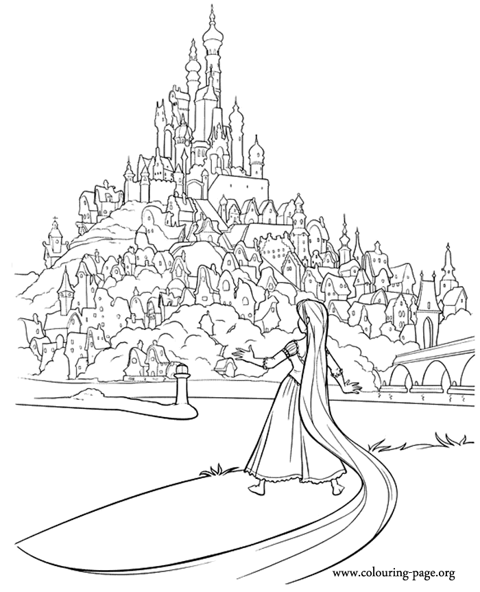 Tangled - Rapunzel arriving in the castle coloring page